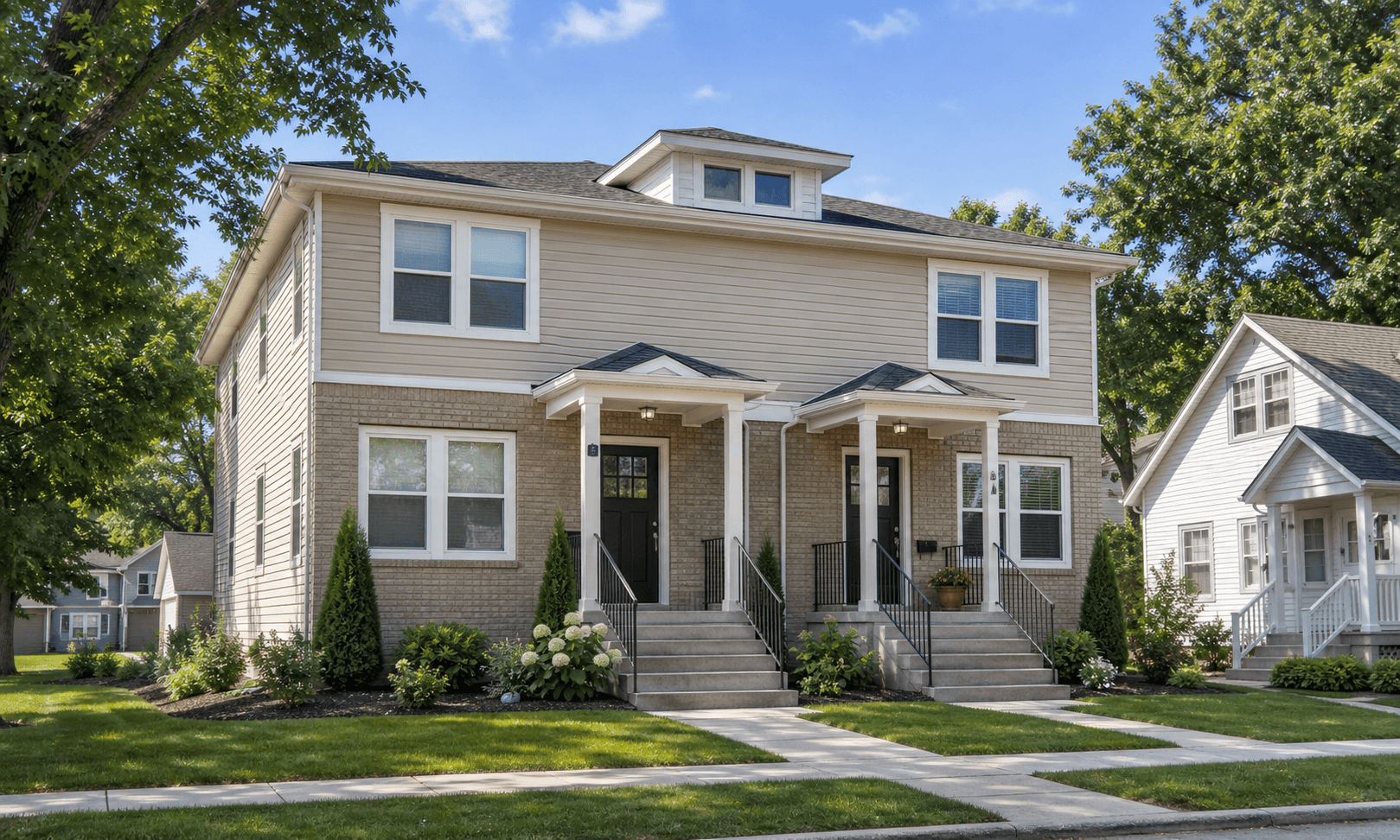 Photo-real attainable infill homes on a Fort Wayne neighborhood block